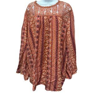 Weekend Suzanne Betro 4X Womens Tunic Orange Embroidered Lace Long Sleeve knit